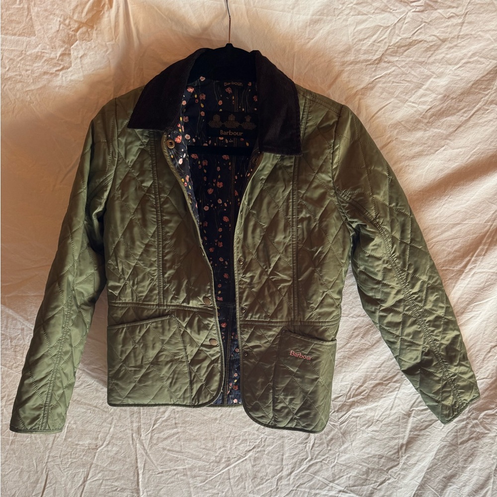Barbour Floral Quilted Jacket with Dark Collar
